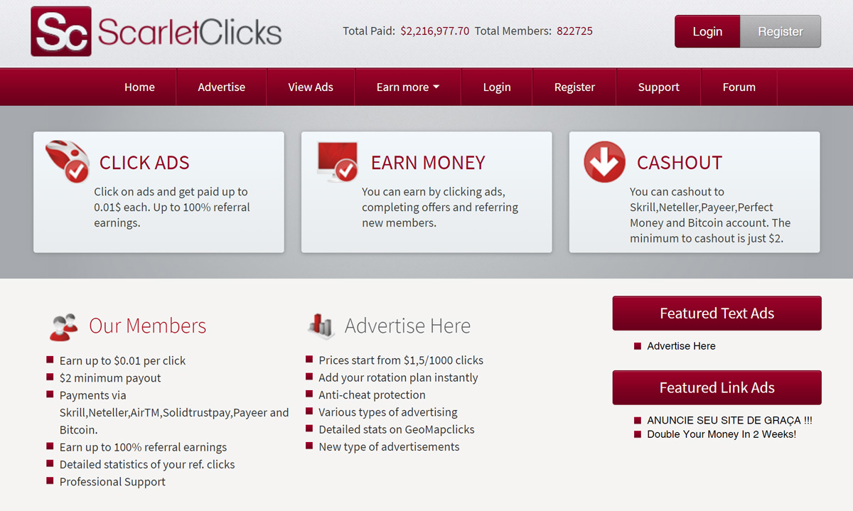 Paid-to-click sites, also known as PTC sites, have been around for a while, and some people swear by them as an excellent way to earn cash online. Scarlet Clicks is a 10-year-old PTC site that seems to have a lot to offer – but will it work for you? Find out what it’s all about here.