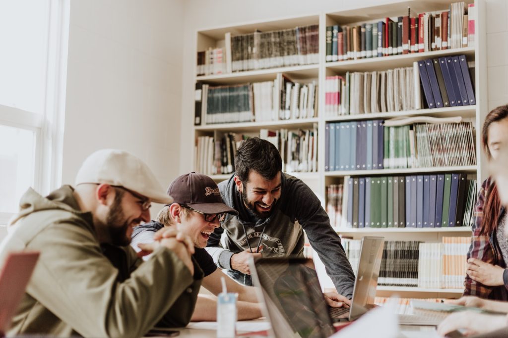 A group of students in a college library