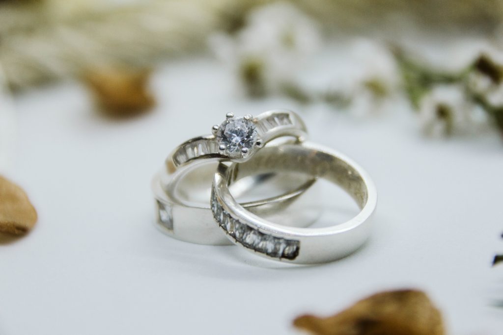 A pair of diamond wedding rings