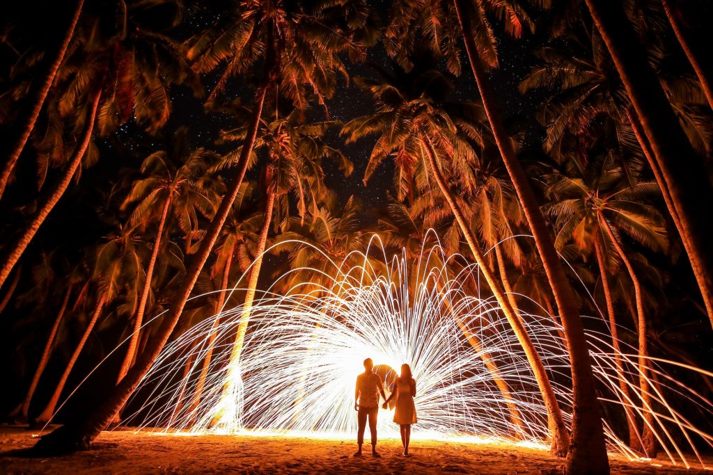 A couple having fun at night