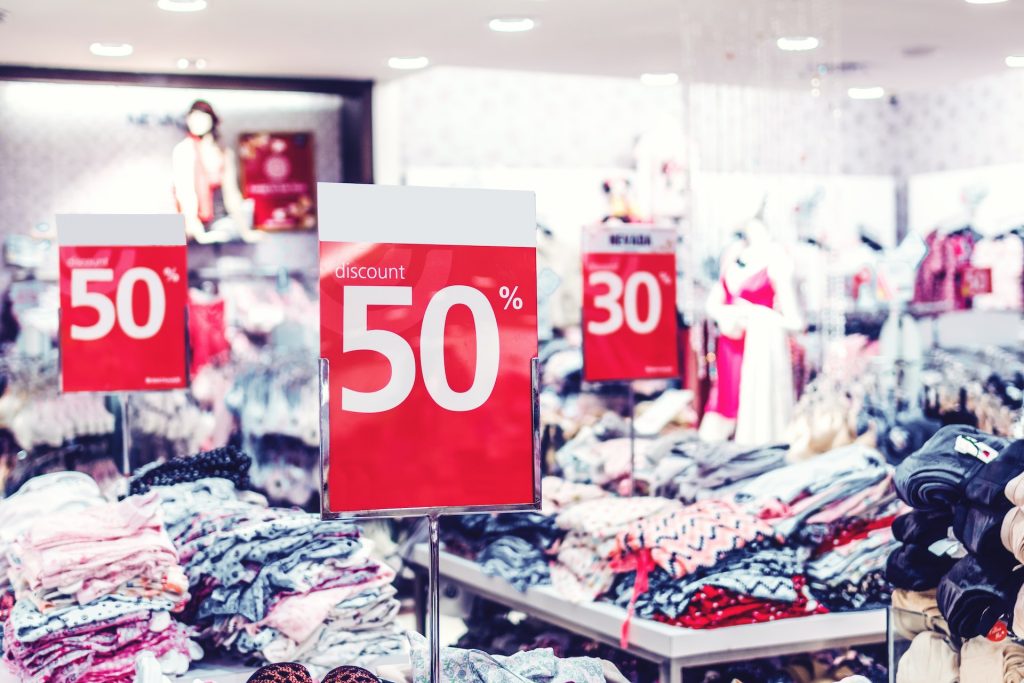Clothes store with discounted seasonal pricing