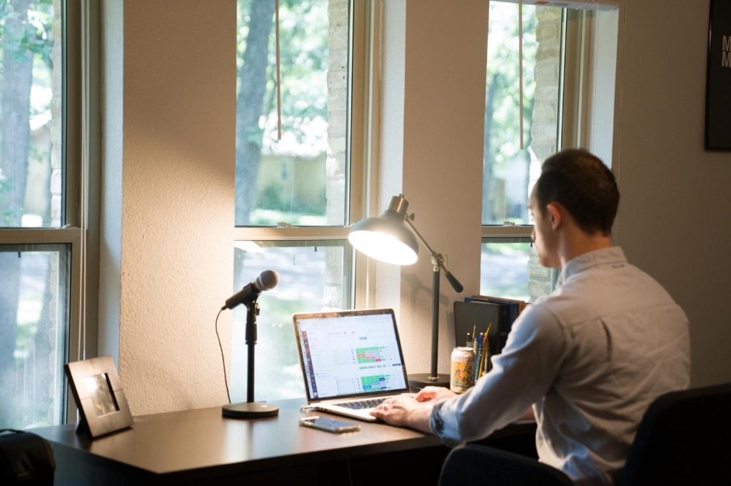 A man working alone